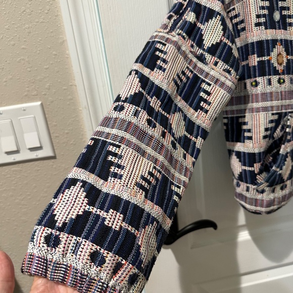 Iconic by Iskia Cream  Black Aztec Tribal Print Embellished Tapestry  Jacket - Picture 5 of 15